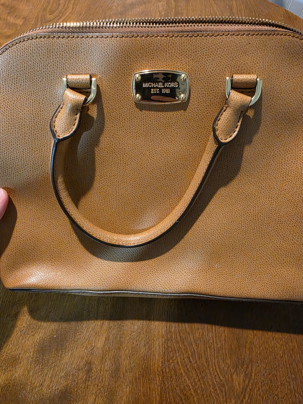 Michael Kors Brown Leather Dome Satchel with Gold Hardware